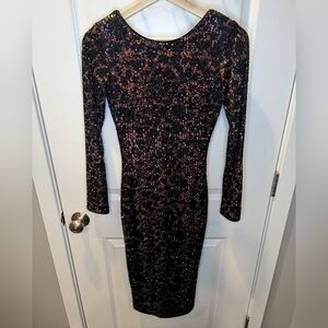 Dress the Population Multicolor Sequin Long Sleeve Bodycon Midi Dress